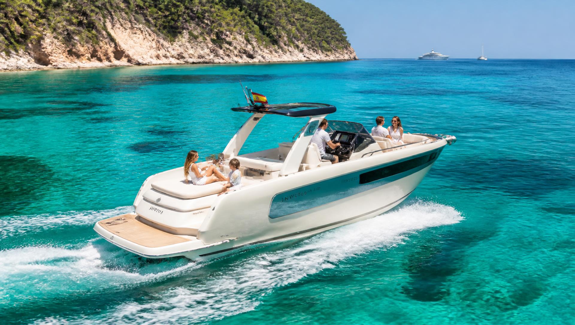 Bateau privé naviguant sur une eau cristalline en Méditerranée